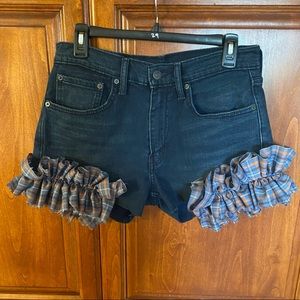 Upcycled raw hem ruffled shorts size 31”
